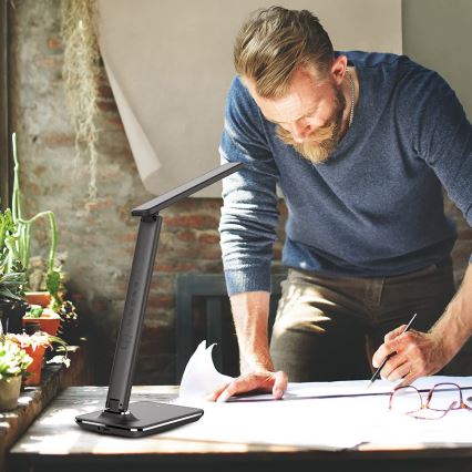 Brilagi - Dimmbare LED-Tischleuchte mit kabelloser QI-Ladefunktion und USB REGINA LED/8,5W/230V schwarz