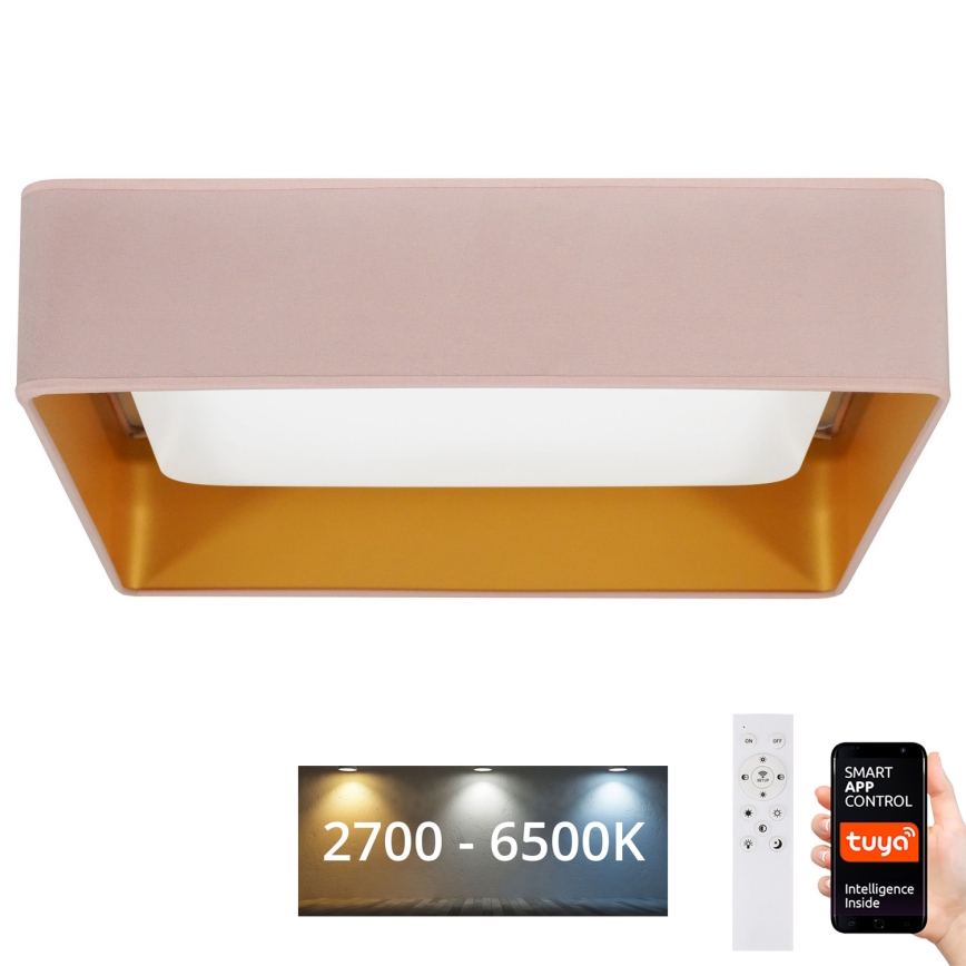 Brilagi - LED-dimmbare Deckenleuchte VELVET SQUARE SMART LED/36W/230V 60x60 cm 2700-6500K Wi-Fi Tuya + Fernbedienung rosa