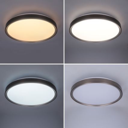 Brilagi - Dimmbare LED-Deckenleuchte FANCIA, 48 W, 230 V, 3000–6500 K, Ø 39 cm, silber, mit Fernbedienung