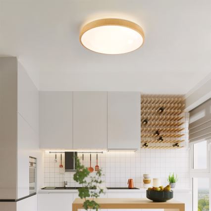 Brilagi - LED-dimmbare Deckenleuchte GLASS POOL DOUBLE LED/48W/230V 3000-6000K 40 cm Holzdekor + Fernbedienung