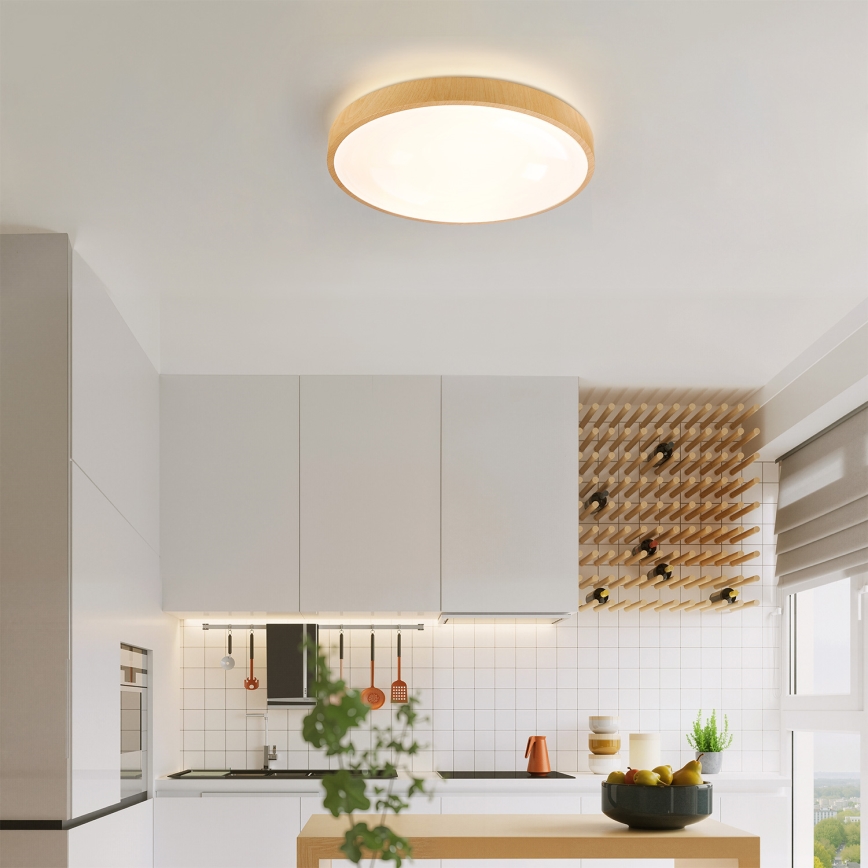 Brilagi - LED-dimmbare Deckenleuchte GLASS POOL DOUBLE LED/48W/230V 3000-6000K 40 cm Holzdekor + Fernbedienung