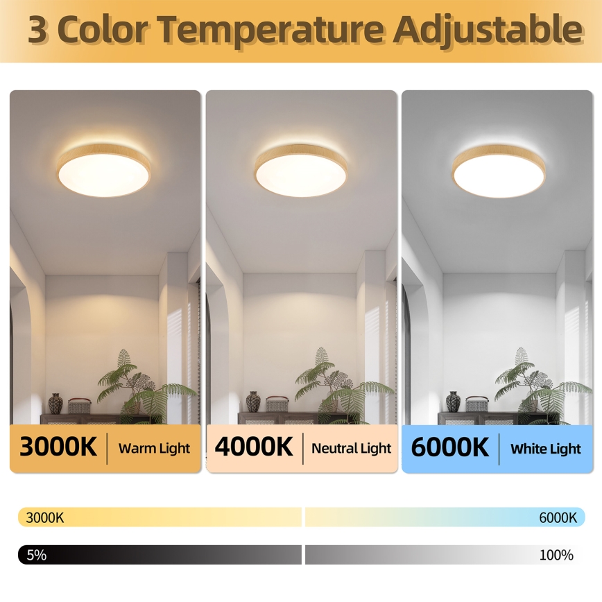 Brilagi - LED-dimmbare Deckenleuchte GLASS POOL DOUBLE LED/48W/230V 3000-6000K 40 cm Holzdekor + Fernbedienung