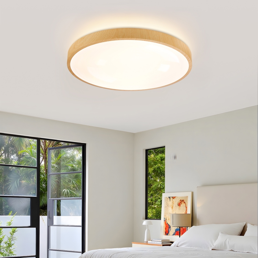 Brilagi - LED-dimmbare Deckenleuchte GLASS POOL DOUBLE LED/60W/230V 3000-6000K 50 cm Holzdekor + Fernbedienung