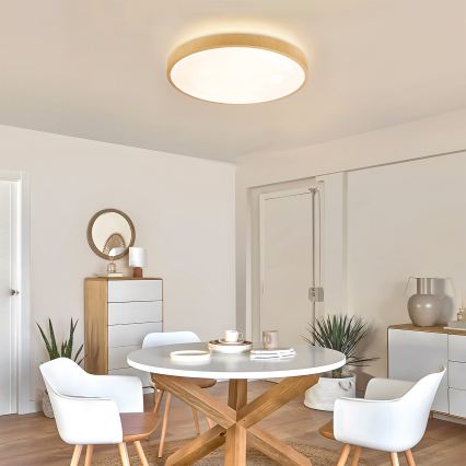 Brilagi - LED-dimmbare Deckenleuchte GLASS POOL DOUBLE LED/60W/230V 3000-6000K 50 cm Holzdekor + Fernbedienung