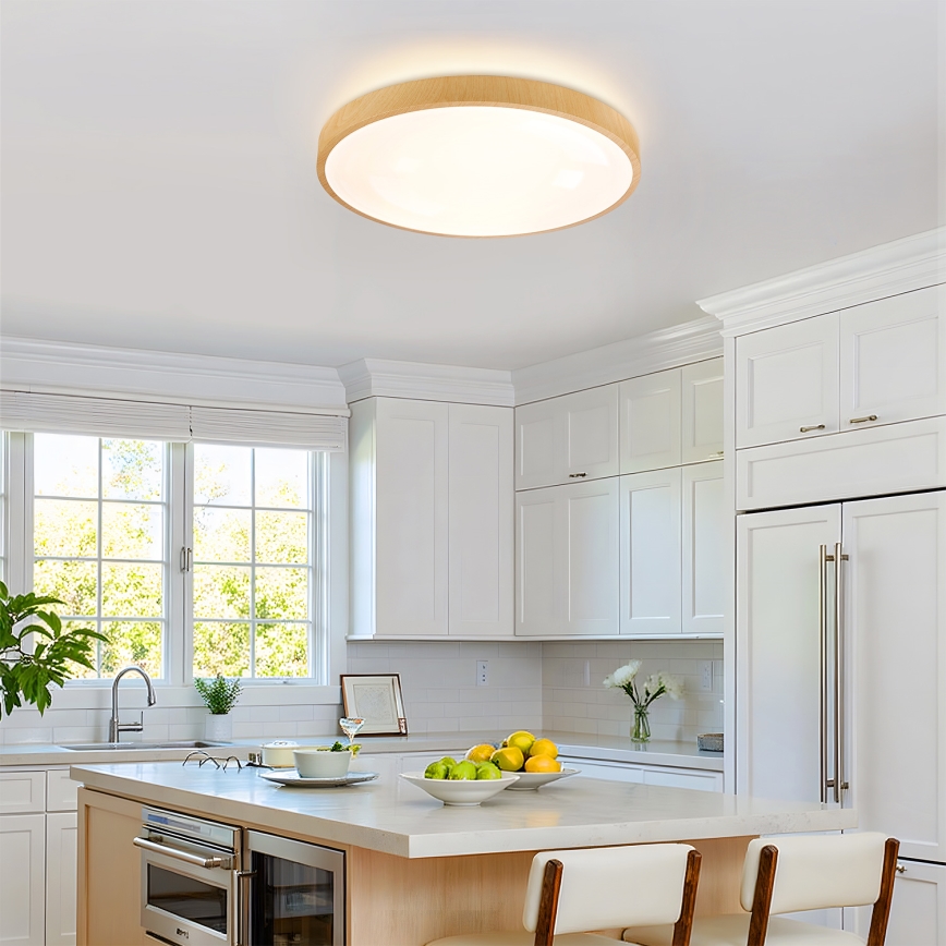 Brilagi - LED-dimmbare Deckenleuchte GLASS POOL DOUBLE LED/60W/230V 3000-6000K 50 cm Holzdekor + Fernbedienung