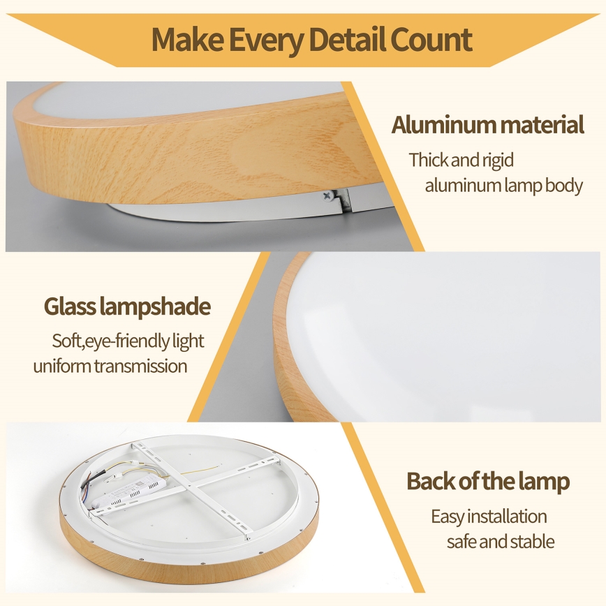 Brilagi - LED-dimmbare Deckenleuchte GLASS POOL DOUBLE LED/60W/230V 3000-6000K 50 cm Holzdekor + Fernbedienung