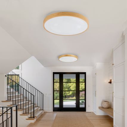 Brilagi - LED dimmbare Deckenleuchte GLASS POOL DOUBLE LED/80W/230V 3000-6000K 60 cm Holzdekor + Fernbedienung