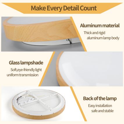 Brilagi - LED dimmbare Deckenleuchte GLASS POOL DOUBLE LED/80W/230V 3000-6000K 60 cm Holzdekor + Fernbedienung