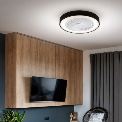 Brilagi - LED dimmbare Deckenleuchte mit Ventilator LED/30W/230V 3000-6500K Schwarz + Fernbedienung