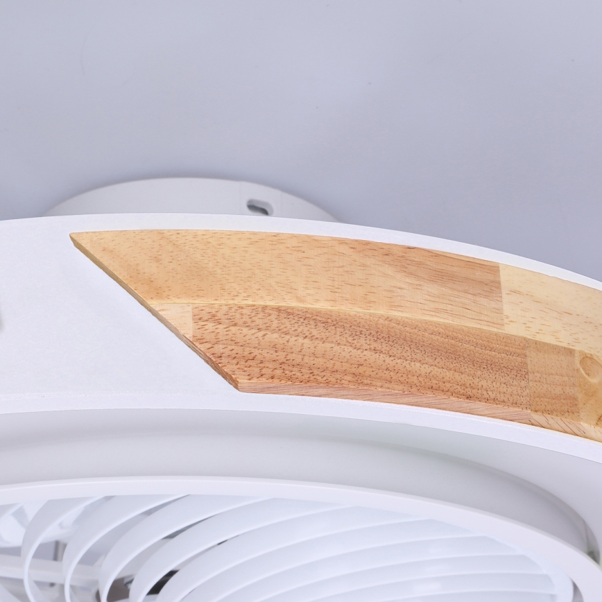 Brilagi - Dimmbare LED-Deckenleuchte mit Ventilator, 30 W, 230 V, 3000–6500 K, Ø 50 cm, weiß/Eiche + Fernbedienung