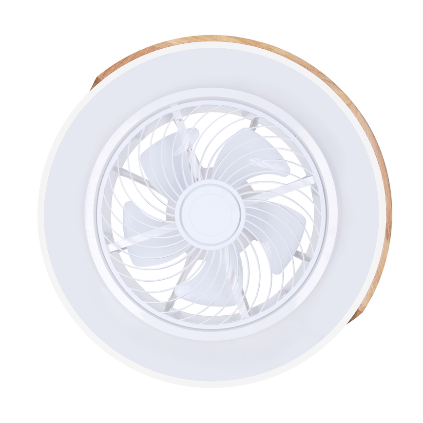 Brilagi - Dimmbare LED-Deckenleuchte mit Ventilator, 30 W, 230 V, 3000–6500 K, Ø 50 cm, weiß/Eiche + Fernbedienung