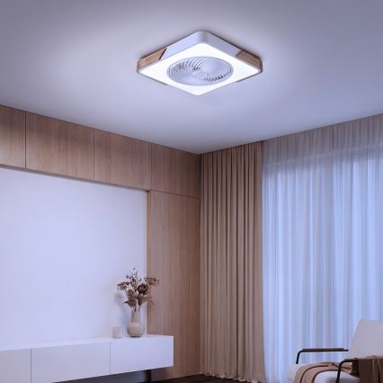 Brilagi - Dimmbare LED-Deckenleuchte mit Ventilator LED/30W/230V 3000-6500K weiß/Eiche + Fernbedienung