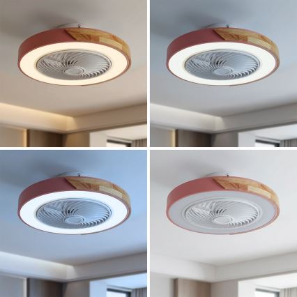 Brilagi - LED-dimmbare Deckenleuchte mit Ventilator LED/38W/230V 3000-6500K 3000-6500K Ø 50 cm rosa/Eiche + Fernbedienung