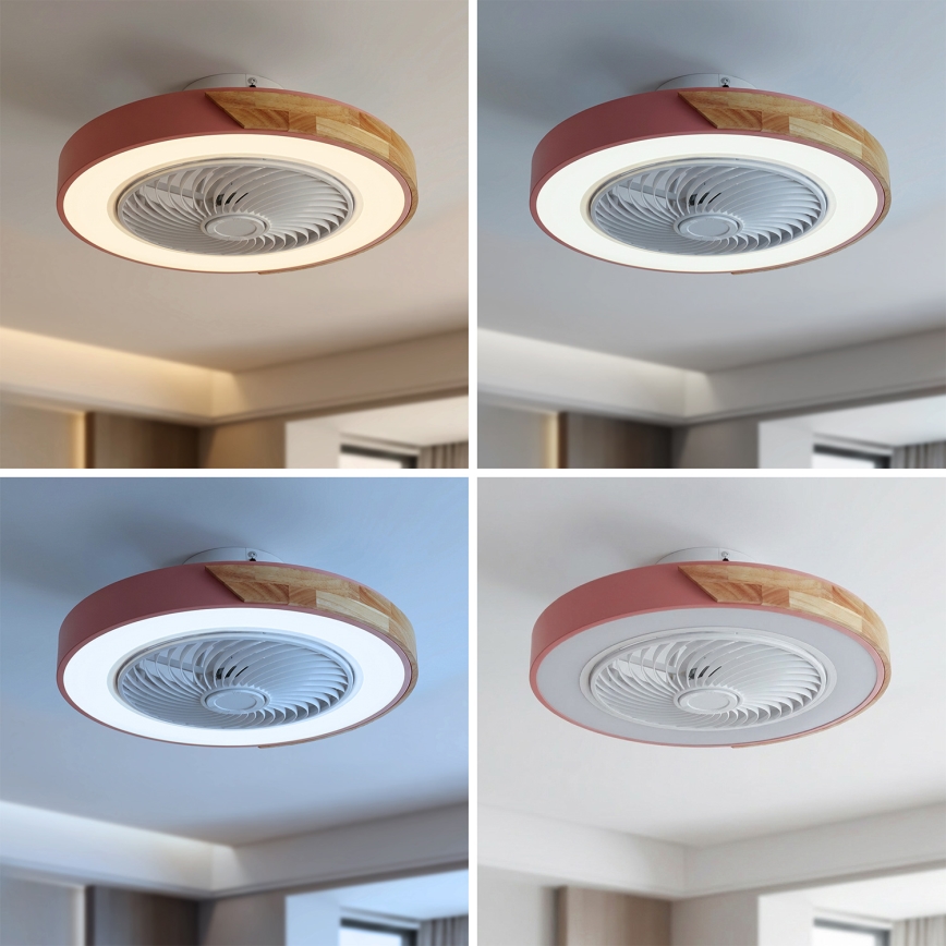 Brilagi - LED-dimmbare Deckenleuchte mit Ventilator LED/38W/230V 3000-6500K 3000-6500K Ø 50 cm rosa/Eiche + Fernbedienung