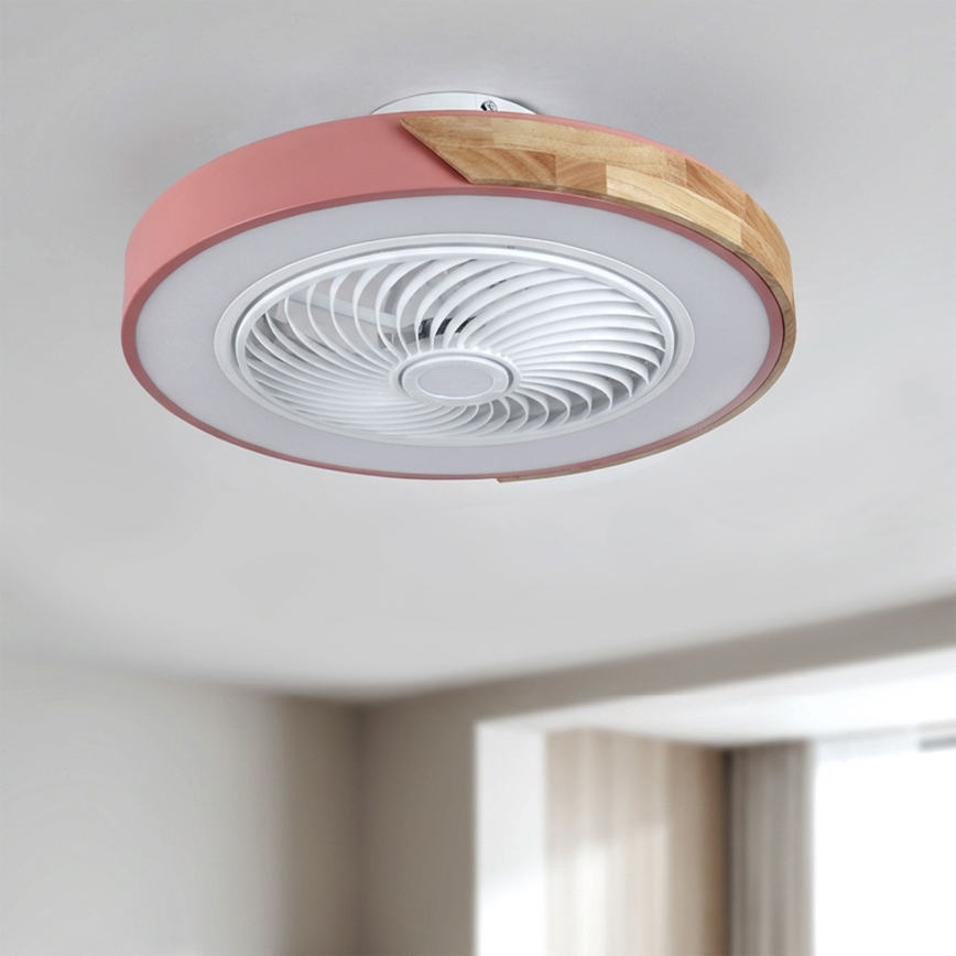 Brilagi - LED-dimmbare Deckenleuchte mit Ventilator LED/38W/230V 3000-6500K 3000-6500K Ø 50 cm rosa/Eiche + Fernbedienung