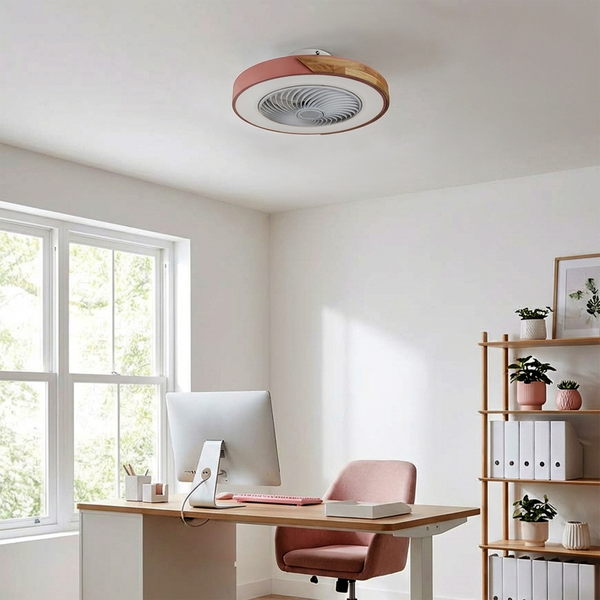 Brilagi - LED-dimmbare Deckenleuchte mit Ventilator LED/38W/230V 3000-6500K 3000-6500K Ø 50 cm rosa/Eiche + Fernbedienung