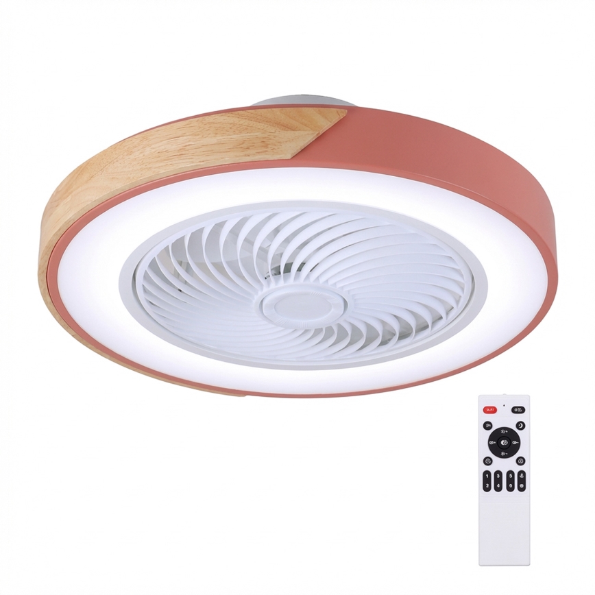 Brilagi - LED-dimmbare Deckenleuchte mit Ventilator LED/38W/230V 3000-6500K 3000-6500K Ø 50 cm rosa/Eiche + Fernbedienung