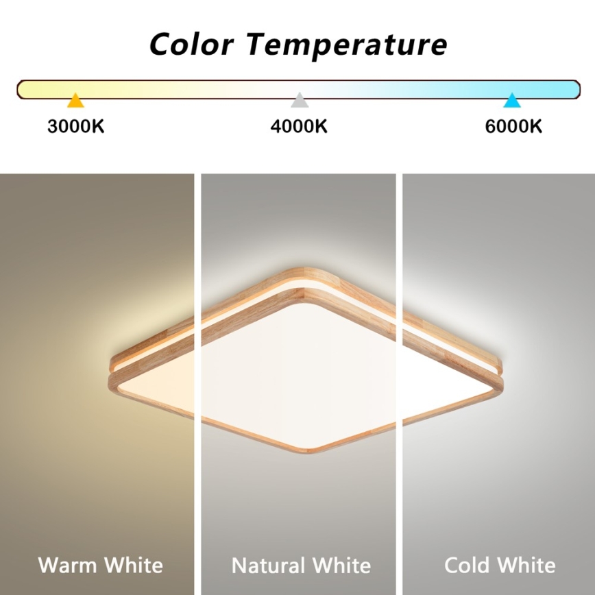 BRILAGI - Dimmbare LED-Deckenleuchte MOLINA SQUARE LED/80W/230V 3000-6000K Eiche 60x60 cm + Fernbedienung