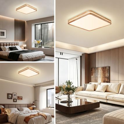 BRILAGI - Dimmbare LED-Deckenleuchte MOLINA SQUARE LED/80W/230V 3000-6000K Eiche 60x60 cm + Fernbedienung