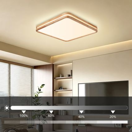 BRILAGI - Dimmbare LED-Deckenleuchte MOLINA SQUARE LED/80W/230V 3000-6000K Eiche 60x60 cm + Fernbedienung