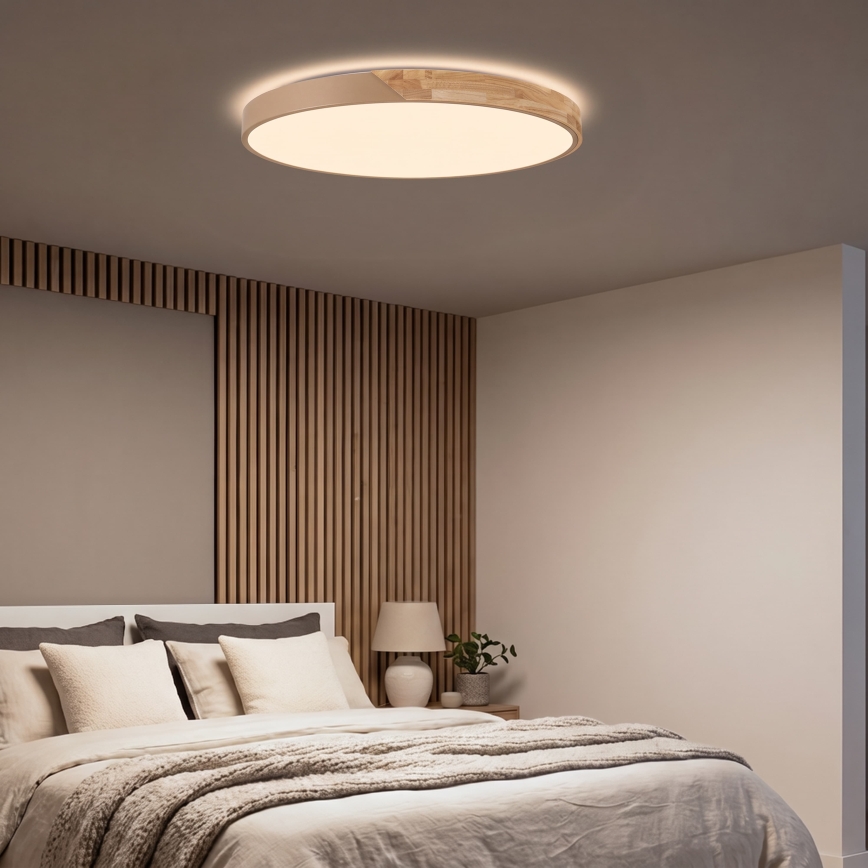 BRILAGI - LED-dimmbare Deckenleuchte PILANA LED/72W/230V 3000-6500K Eiche/Beige Ø 80 cm + Fernbedienung