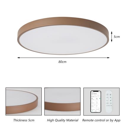 Brilagi - Dimmbare LED-Leuchte POOL SMART LED/100W/230V Ø 80 cm 3000-6000K Wi-Fi Tuya + Fernbedienung, braun