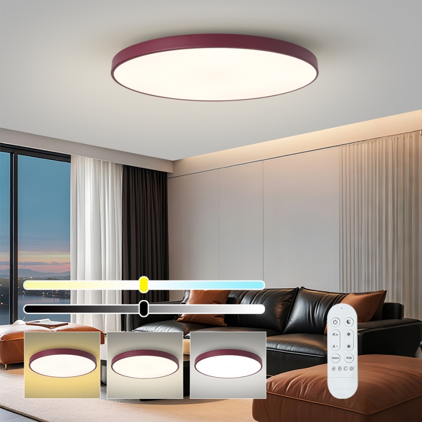 Brilagi - dimmbare LED-Leuchte POOL SMART LED/128W/230V Ø 100 cm 3000-6000K Wi-Fi Tuya + Fernbedienung burgunderrot
