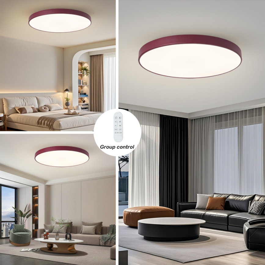 Brilagi - dimmbare LED-Leuchte POOL SMART LED/128W/230V Ø 100 cm 3000-6000K Wi-Fi Tuya + Fernbedienung burgunderrot