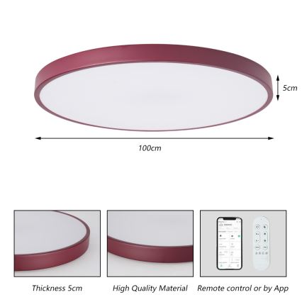 Brilagi - dimmbare LED-Leuchte POOL SMART LED/128W/230V Ø 100 cm 3000-6000K Wi-Fi Tuya + Fernbedienung burgunderrot