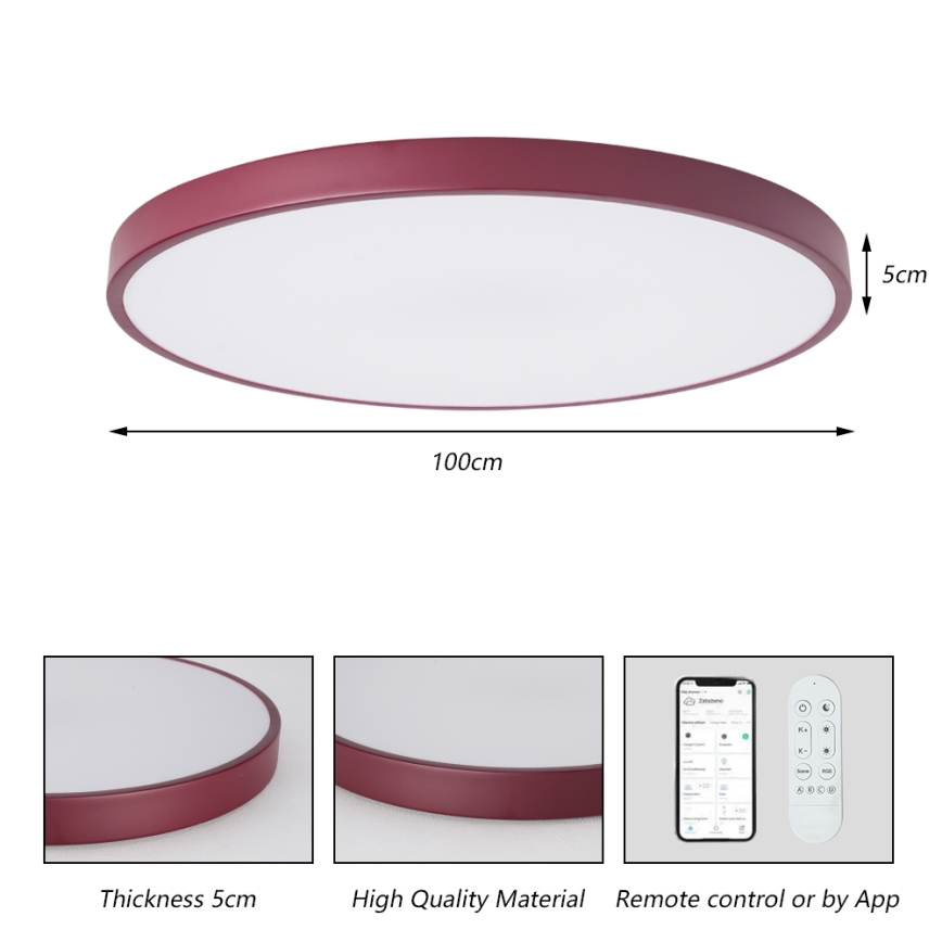 Brilagi - dimmbare LED-Leuchte POOL SMART LED/128W/230V Ø 100 cm 3000-6000K Wi-Fi Tuya + Fernbedienung burgunderrot