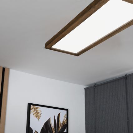 Brilagi - LED dimmbares Badezimmer-Deckenleuchte WOODY FRAME LED/50W/230V Eiche Nussbaum 120x30 cm 3000-6000K IP44 + Fernbedienung
