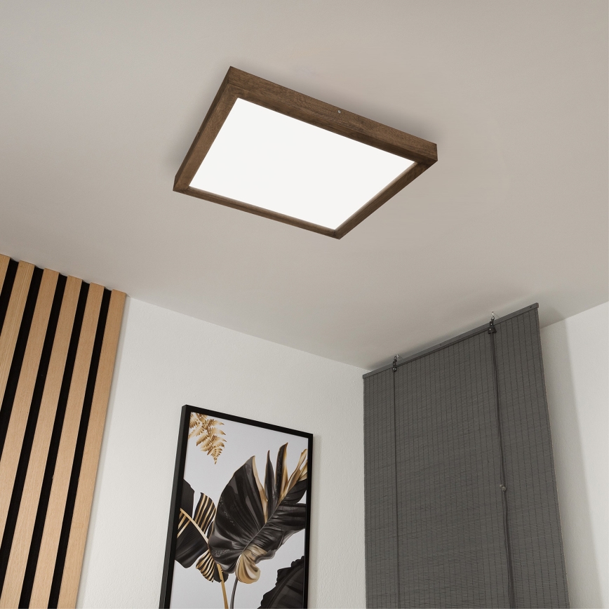 BRILAGI - Dimmbare LED-Badezimmer-Deckenleuchte WOODY FRAME LED/50W/230V Eiche Nussbaum 60x60 cm 3000-6000K IP44 + Fernbedienung