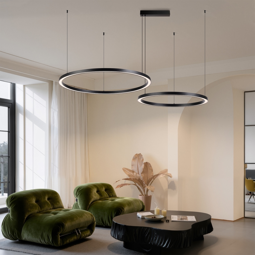Brilagi - PORTOFINO LED-dimmbare Hängeleuchte an Seil LED/98W/230V 3000–6000K schwarz + Fernbedienung