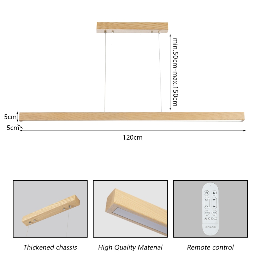 Brilagi - LED-dimmbare Pendelleuchte an Kabel OAK SMART LED/30W/230V Wi-Fi Tuya Eiche + Fernbedienung