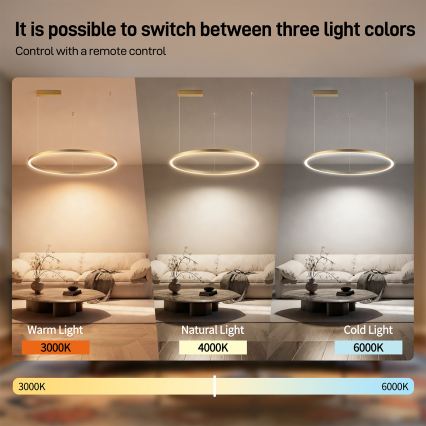 Brilagi - LED-dimmbare Pendelleuchte an Seil PORTOFINO LED/60W/230V 3000-6000K Durchmesser 80 cm goldfarben + Fernbedienung