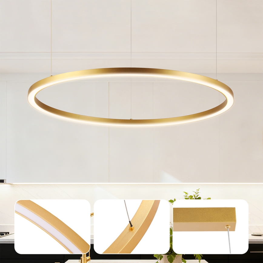 Brilagi - LED-dimmbare Pendelleuchte an Seil PORTOFINO LED/60W/230V 3000-6000K Durchmesser 80 cm goldfarben + Fernbedienung