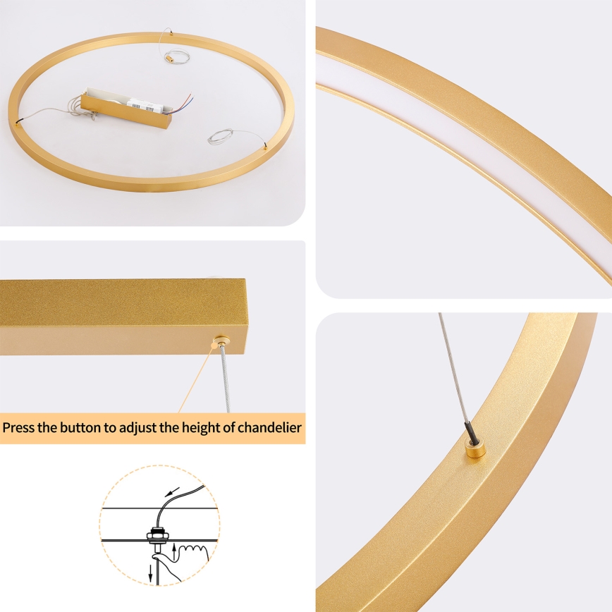 Brilagi - LED-dimmbare Pendelleuchte an Seil PORTOFINO LED/60W/230V 3000-6000K Durchmesser 80 cm goldfarben + Fernbedienung