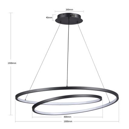 Brilagi - Dimmbare LED-Pendelleuchte an Stahlseil TWISTER LED/105W/230V 3000-6000K Ø 100 cm schwarz + Fernbedienung