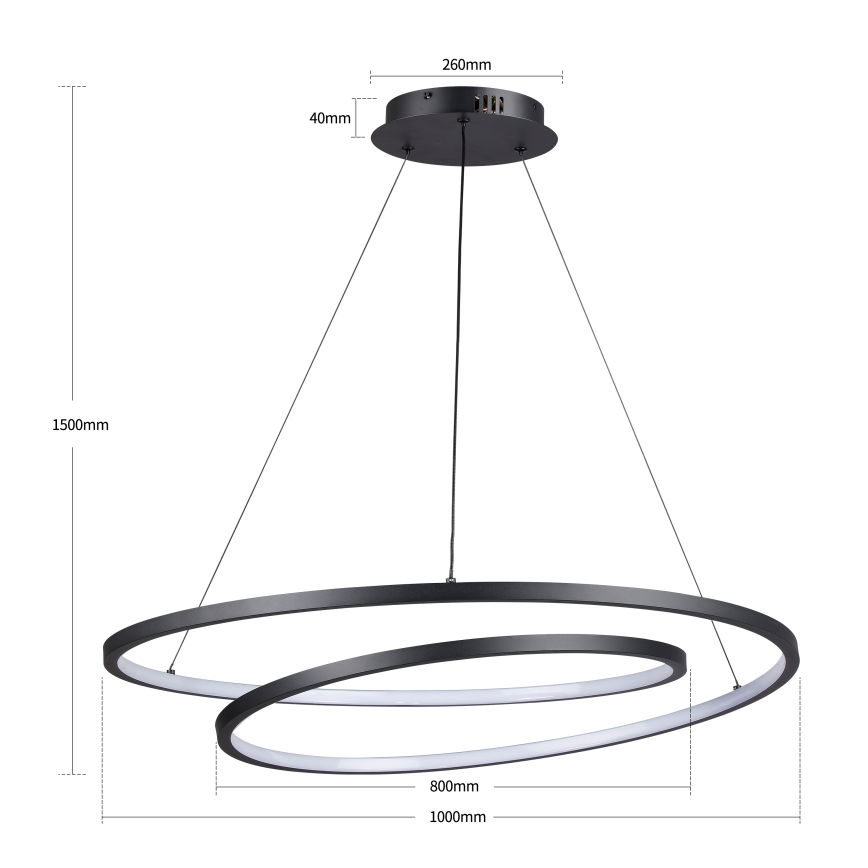 Brilagi - Dimmbare LED-Pendelleuchte an Stahlseil TWISTER LED/105W/230V 3000-6000K Ø 100 cm schwarz + Fernbedienung