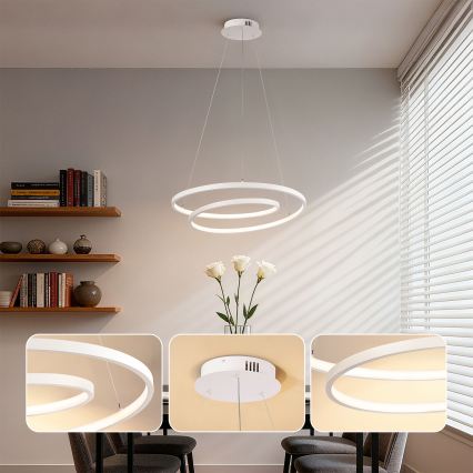 Brilagi - LED-dimmbare Pendelleuchte an Kabel TWISTER LED/48W/230V 3000-6000K Ø 50 cm Weiß + Fernbedienung