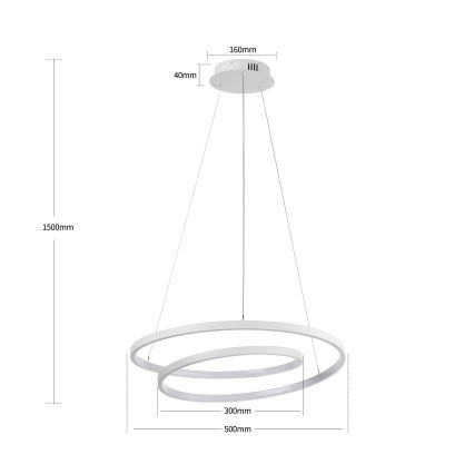 Brilagi - LED-dimmbare Pendelleuchte an Kabel TWISTER LED/48W/230V 3000-6000K Ø 50 cm Weiß + Fernbedienung