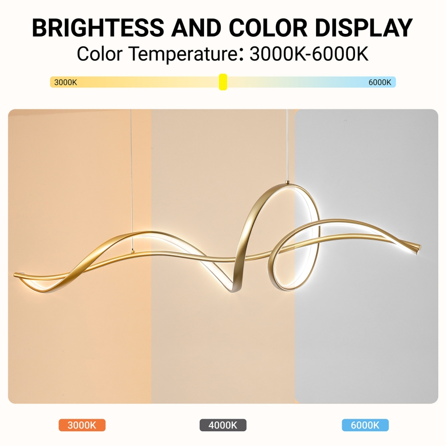 Brilagi - dimmbare LED-Pendelleuchte mit Seilaufhängung SIGNATURE LED/55W/230V 3000-6000K 120x23 cm gold + Fernbedienung
