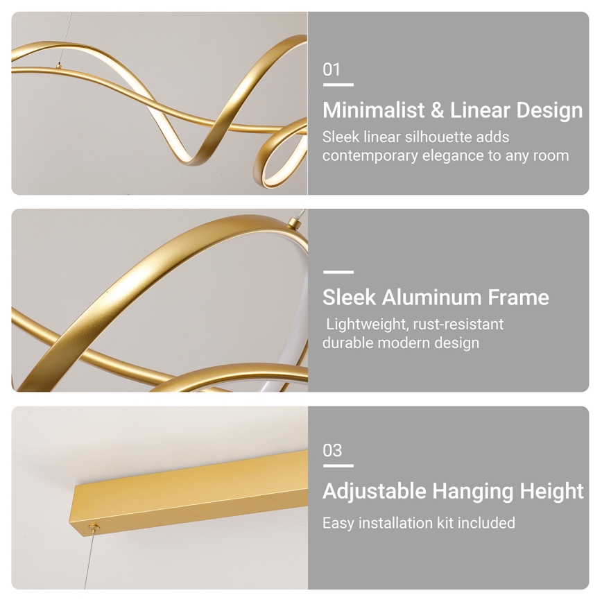 Brilagi - dimmbare LED-Pendelleuchte mit Seilaufhängung SIGNATURE LED/55W/230V 3000-6000K 120x23 cm gold + Fernbedienung