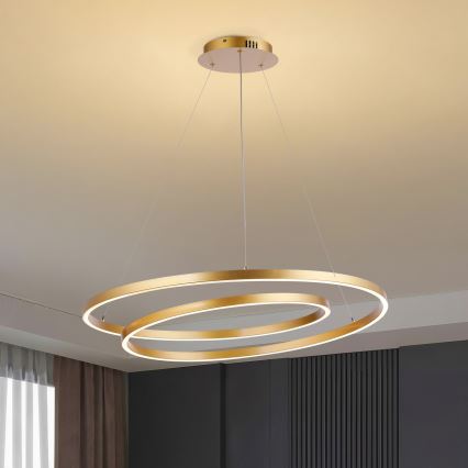 Brilagi - Dimmbare LED-Pendelleuchte an Kabel TWISTER LED/105W/230V 3000-6000K Ø 100 cm goldfarben + Fernbedienung