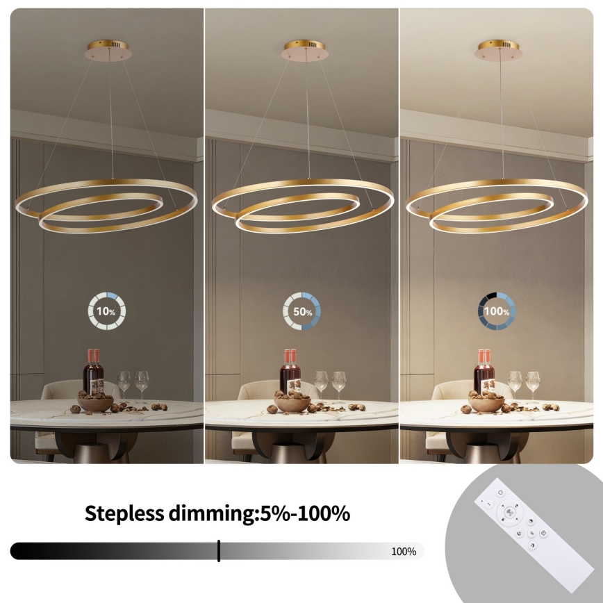 Brilagi - Dimmbare LED-Pendelleuchte an Kabel TWISTER LED/105W/230V 3000-6000K Ø 100 cm goldfarben + Fernbedienung
