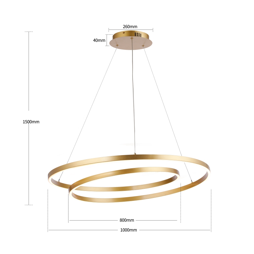 Brilagi - Dimmbare LED-Pendelleuchte an Kabel TWISTER LED/105W/230V 3000-6000K Ø 100 cm goldfarben + Fernbedienung