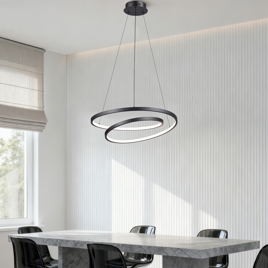 Brilagi - LED-dimmbare Pendelleuchte an Seil TWISTER LED/48W/230V 3000–6000K Ø 50 cm schwarz + Fernbedienung