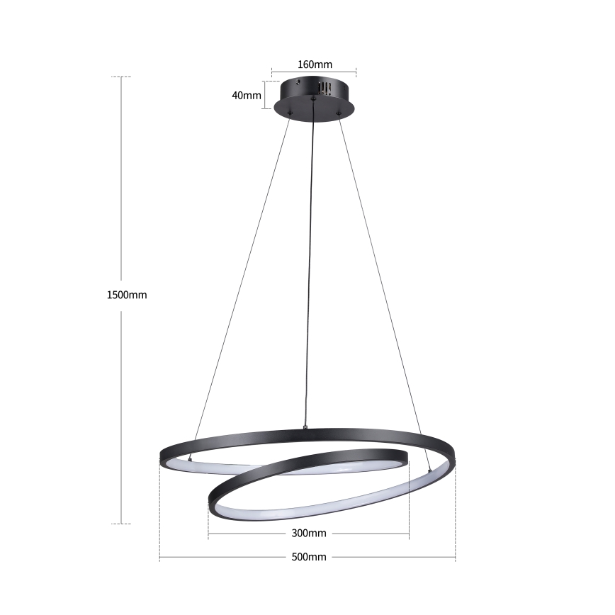 Brilagi - LED-dimmbare Pendelleuchte an Seil TWISTER LED/48W/230V 3000–6000K Ø 50 cm schwarz + Fernbedienung
