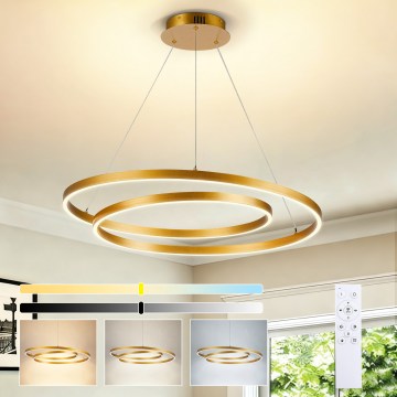 BRILAGI - LED-dimmbare Pendelleuchte an Stahlseil TWISTER LED/75W/230V 3000-6000K Ø 70 cm goldfarben + Fernbedienung