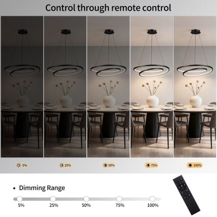 Brilagi - Dimmbare LED-Pendelleuchte an Seil TWISTER LED/75W/230V 3000-6000K Ø 70 cm schwarz + Fernbedienung